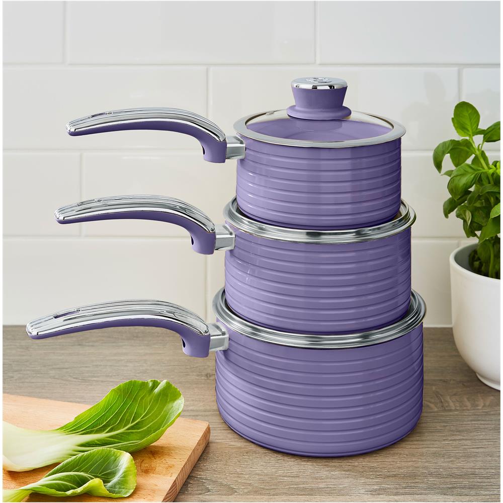 Swps3020purn Retro Batteria Pentole 3 Casseruole 16 18 20cm, Induzione Antiaderente Ceramica Viola - Foto 3