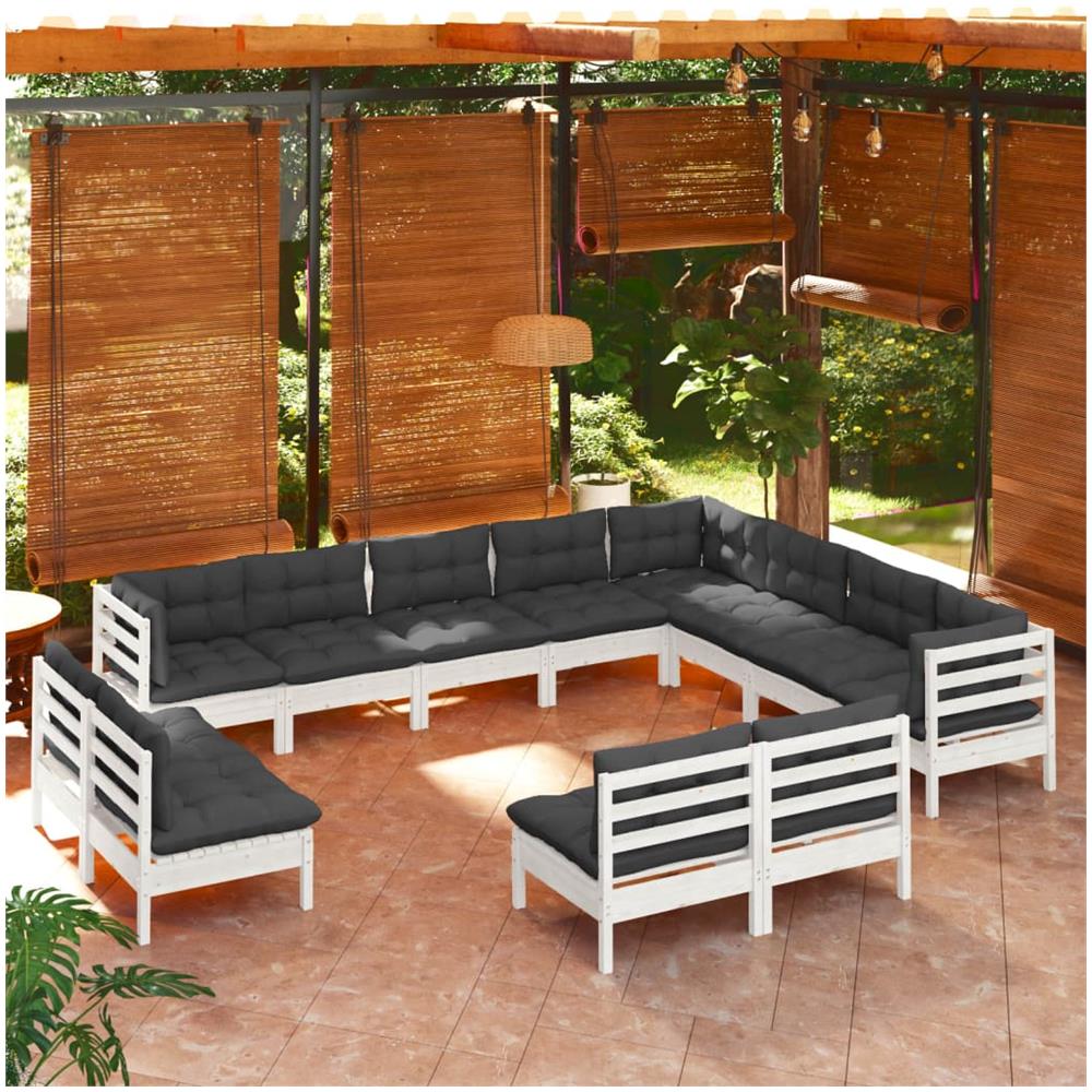 Set Divani Da Giardino 12 Pz Con Cuscini Bianchi Legno Di Pino - Foto 1