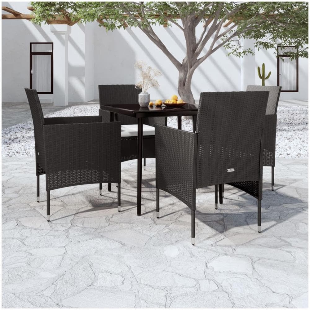Set Mobili Da Pranzo Per Giardino 5 Pz Con Cuscini Nero - Foto 1