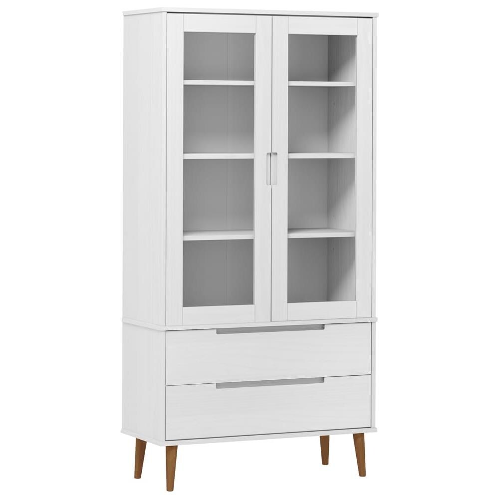 Mobile Vetrina Bianco 90x35x175 Cm In Legno Massello Di Pino - Foto 2