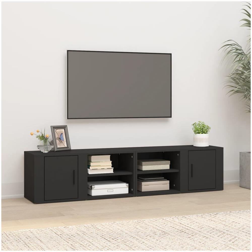 Mobili Porta Tv 2 Pz Nero 80x31,5x36 Cm In Legno Multistrato - Foto 1
