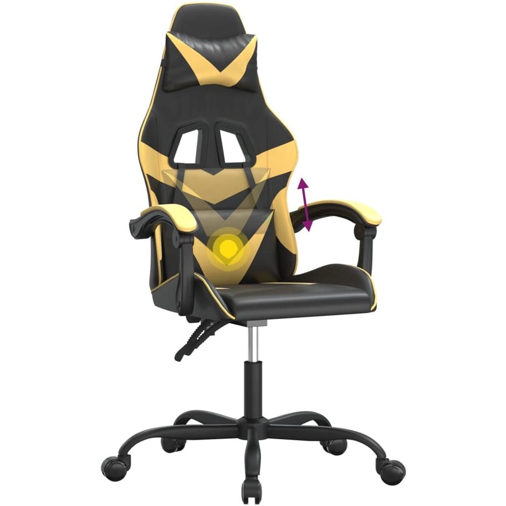 Sedia da Gaming Girevole Nera e Oro in Similpelle - Foto 2