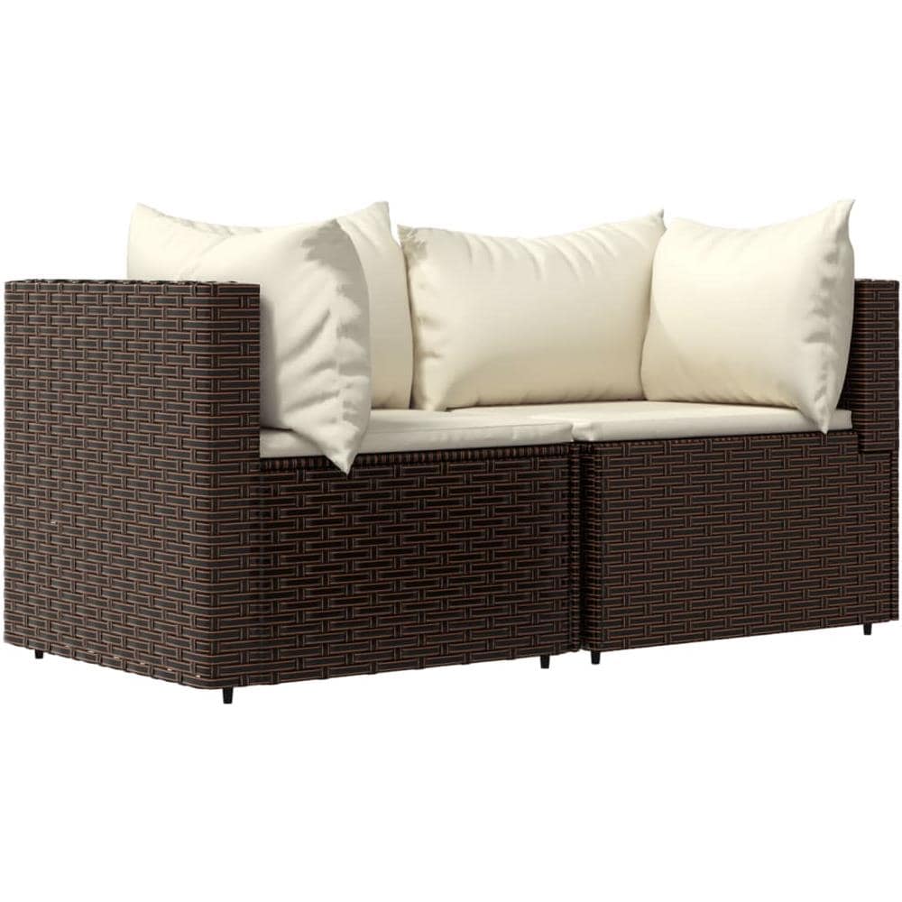 Divani Angolari Da Giardino Con Cuscini 2pz Polyrattan Marrone - Foto 2