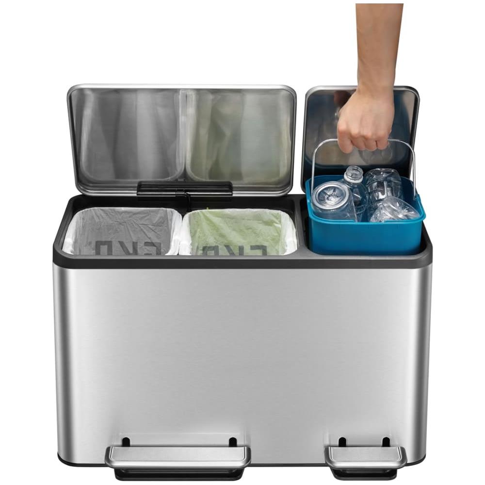 Pattumiera A Pedale Ecocasa 3x15 L Argento Opaco - Foto 3