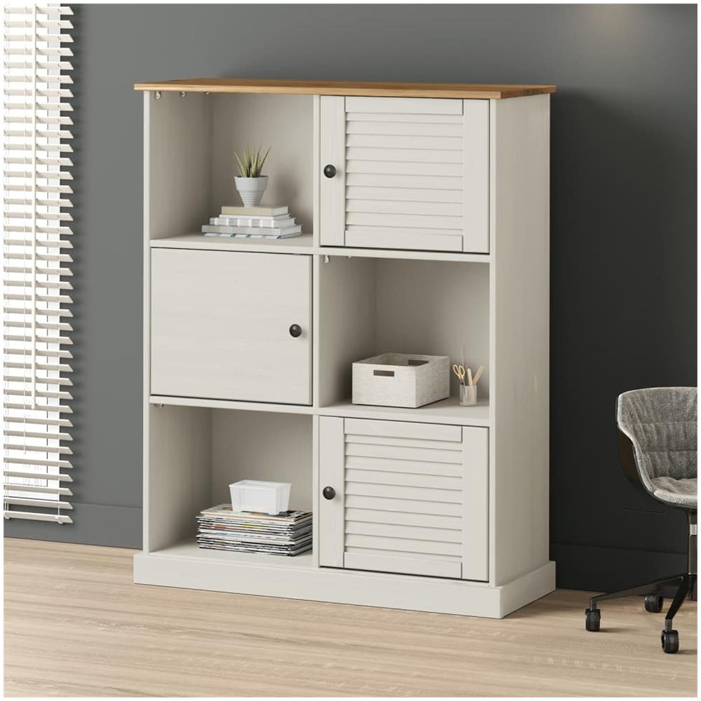 Libreria Vigo 90x35x114,5 Cm In Legno Massello Di Pino Bianco - Foto 1