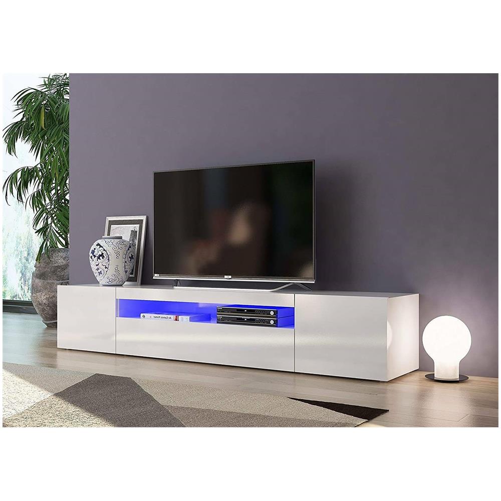 Mobile Porta Tv Jesse, Credenza Bassa Da Soggiorno A 3 Ante, Base Porta Tv, 100% Made In Italy, Cm 200x40h37, Bianco Lucido - Foto 1