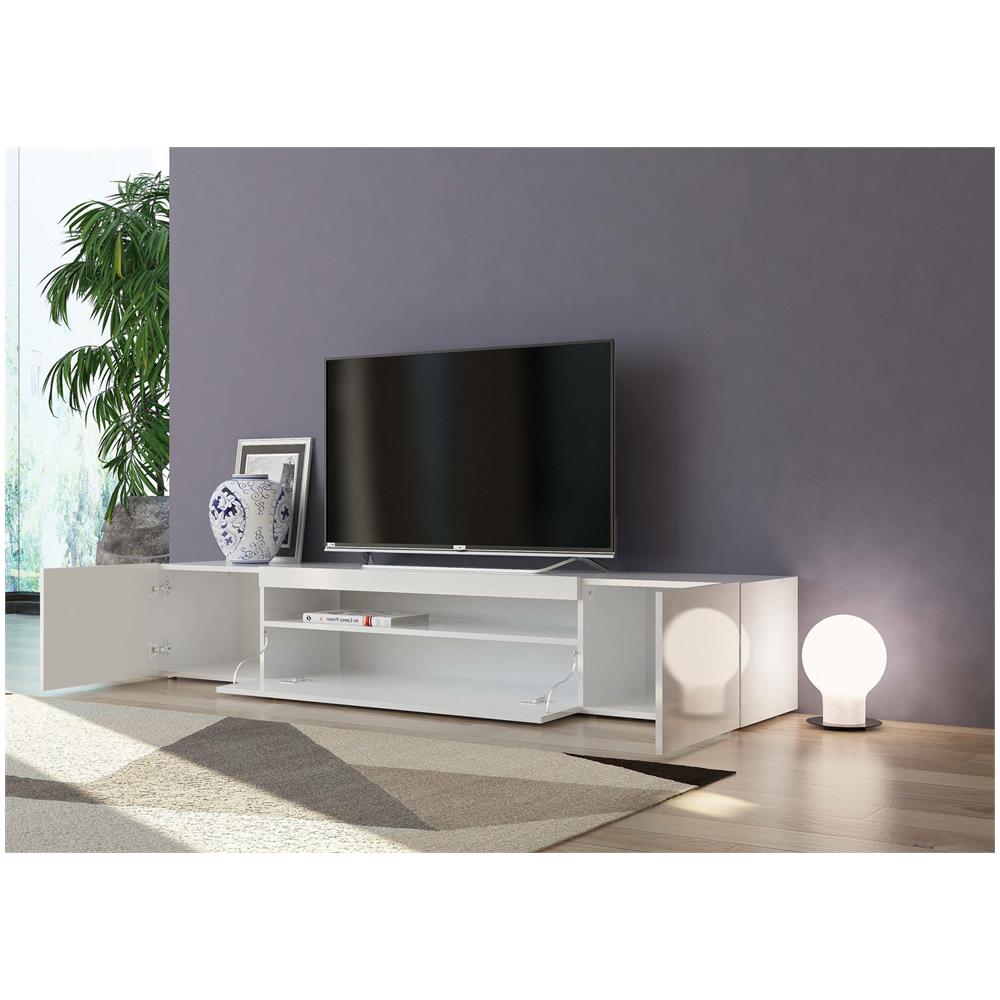 Mobile Porta Tv Jesse, Credenza Bassa Da Soggiorno A 3 Ante, Base Porta Tv, 100% Made In Italy, Cm 200x40h37, Bianco Lucido - Foto 4