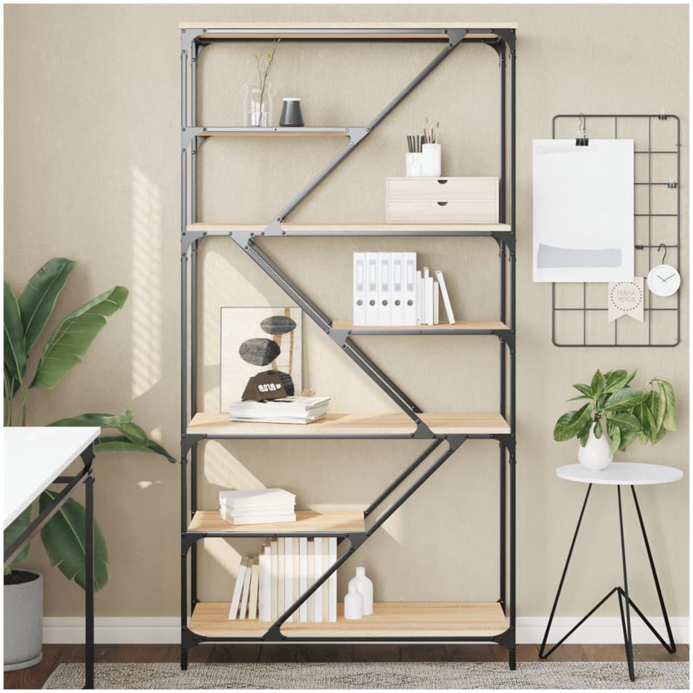 Libreria Rovere Sonoma 91x36x176 Cm Legno Multistrato E Acciaio - Foto 1