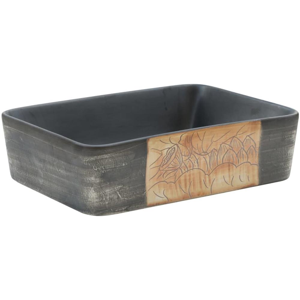 Lavabo Appoggio Nero Marrone Rettangolare 46x35,5x13cm Ceramica - Foto 2