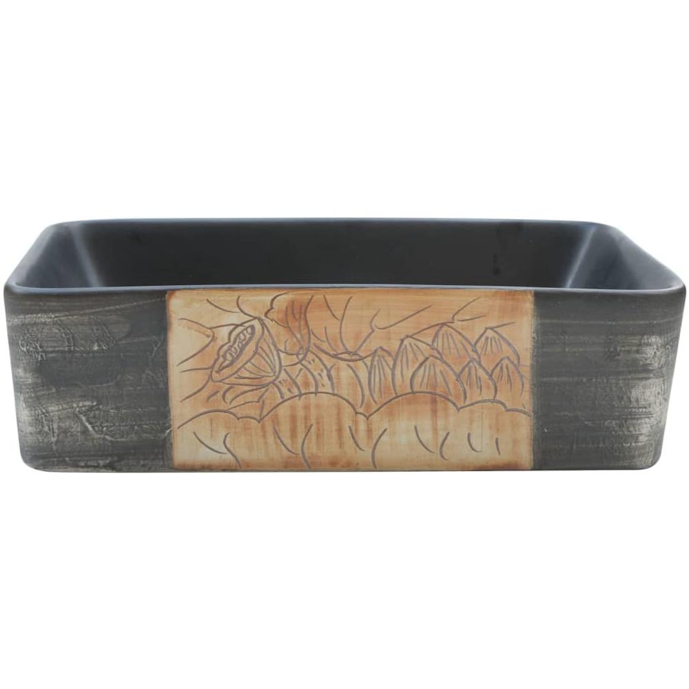 Lavabo Appoggio Nero Marrone Rettangolare 46x35,5x13cm Ceramica - Foto 3