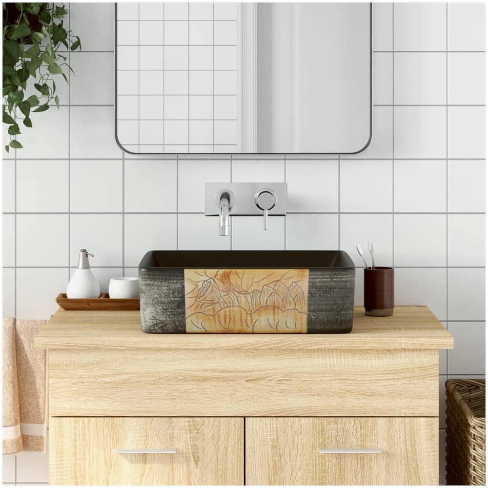 Lavabo Appoggio Nero Marrone Rettangolare 46x35,5x13cm Ceramica - Foto 1