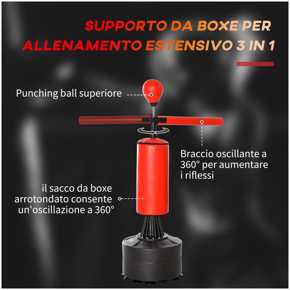 HOMCOM Sacco Boxe Da Terra 3 In 1 - Con Speedball E Barra Girevole, Altezza Regolabile 160-230 Cm