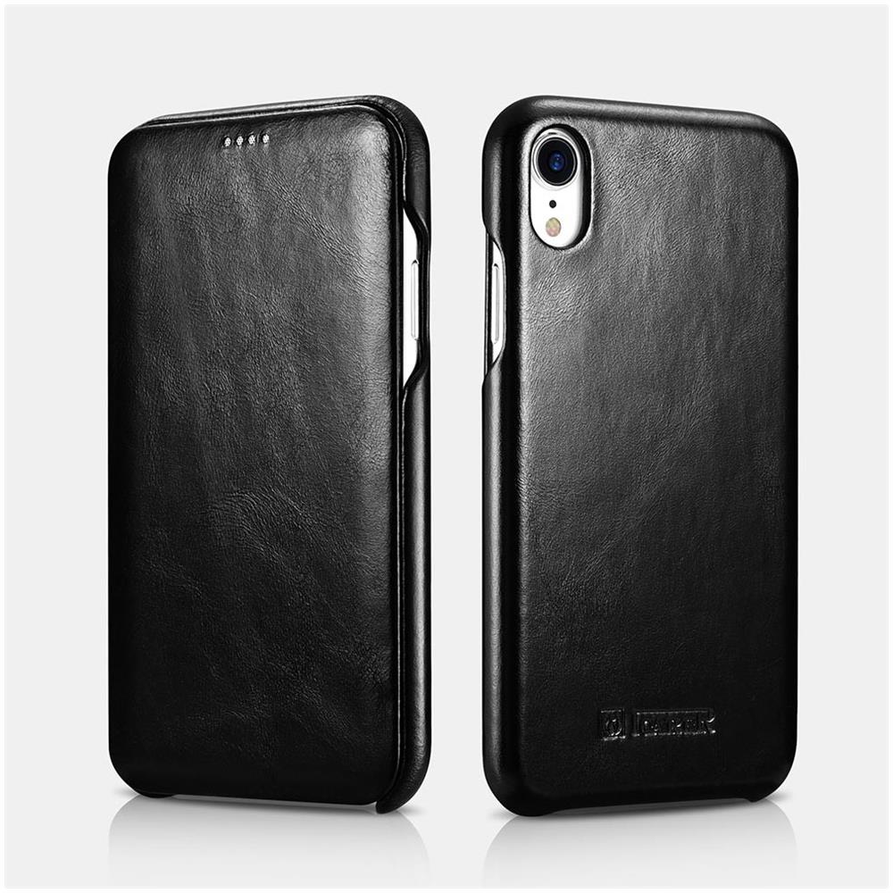 Cuoio Di Iphone Xr Curvo Bordo Deluxe Cassa Del Foglio Di Caso Vintage (6.1 "") Nero - Foto 1