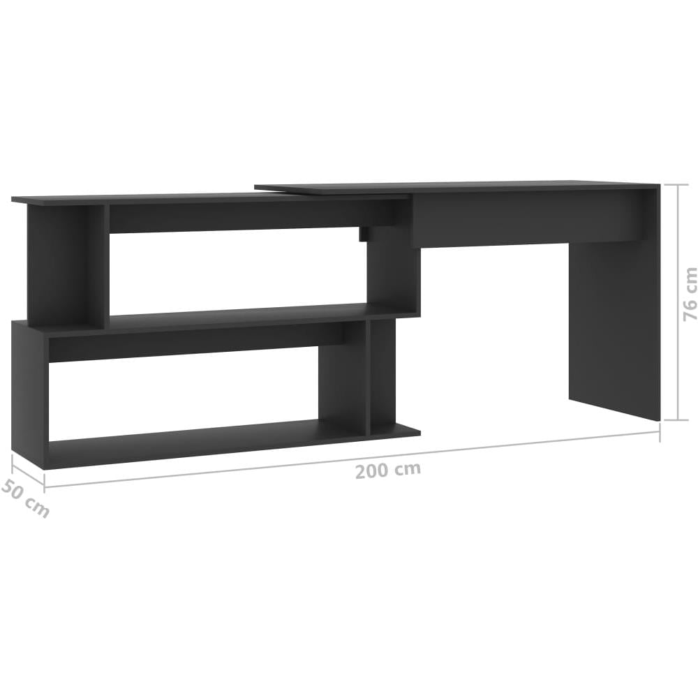 Scrivania ad Angolo Grigia 200x50x76 cm in Legno Multistrato - Foto 13