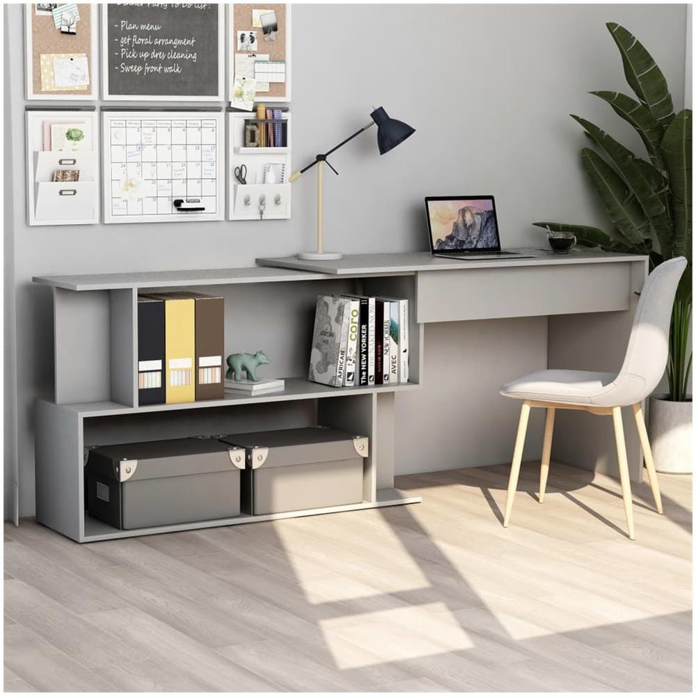 Scrivania ad Angolo Grigia 200x50x76 cm in Legno Multistrato - Foto 1