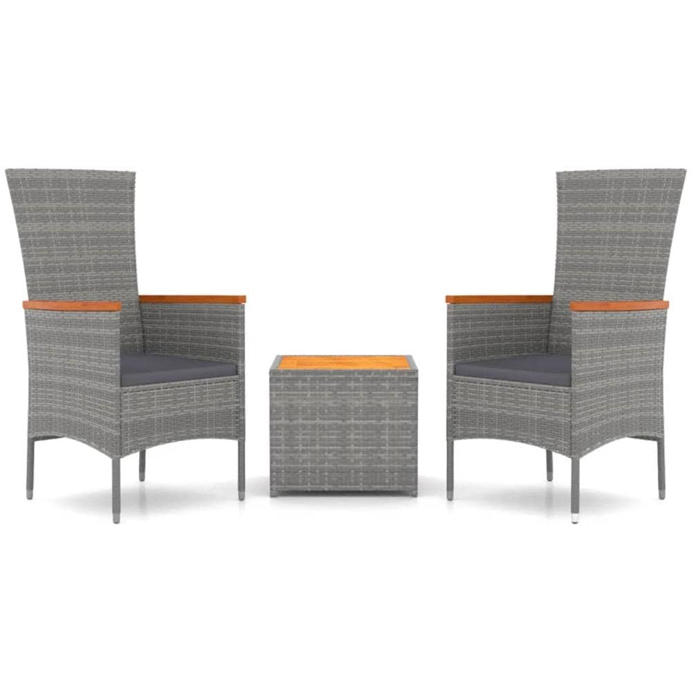 Set Mobili Giardino 3pz Grigio Polyrattan Legno Massello Acacia - Foto 2