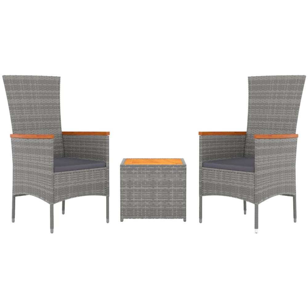 Set Mobili Giardino 3pz Grigio Polyrattan Legno Massello Acacia - Foto 3