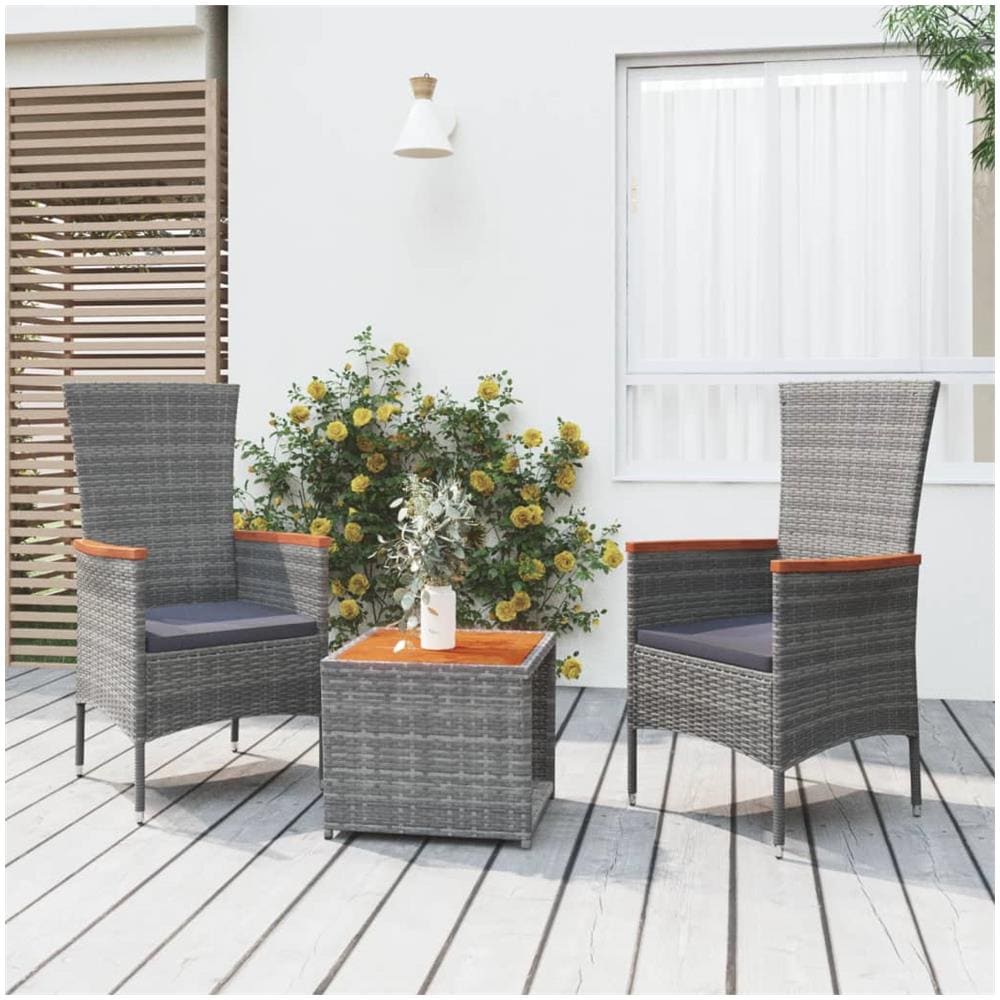 Set Mobili Giardino 3pz Grigio Polyrattan Legno Massello Acacia - Foto 1