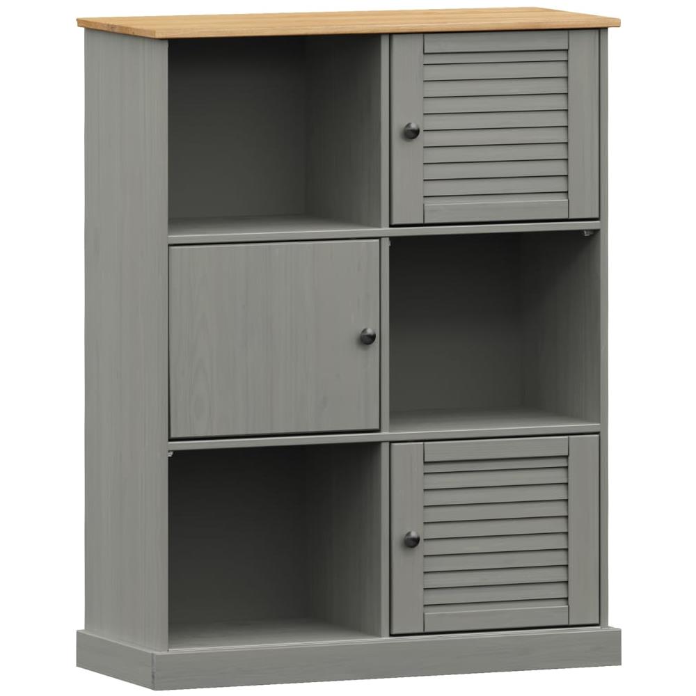 Libreria Vigo 90x35x114,5 Cm In Legno Massello Di Pino Grigio - Foto 2