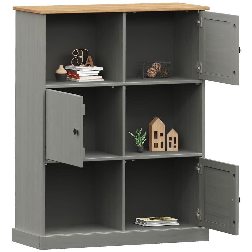 Libreria Vigo 90x35x114,5 Cm In Legno Massello Di Pino Grigio - Foto 3