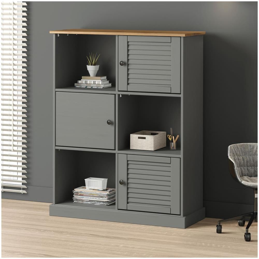 Libreria Vigo 90x35x114,5 Cm In Legno Massello Di Pino Grigio - Foto 1