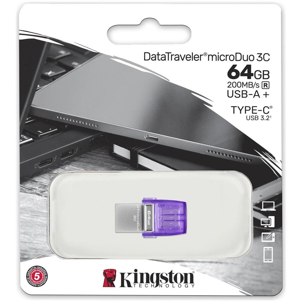 DataTraveler microDuo 3C unità flash USB 64 GB USB Type-A / USB Type-C 3.2 Gen 1 (3.1 Gen 1) Porpora, Acciaio inossidabile - Foto 3