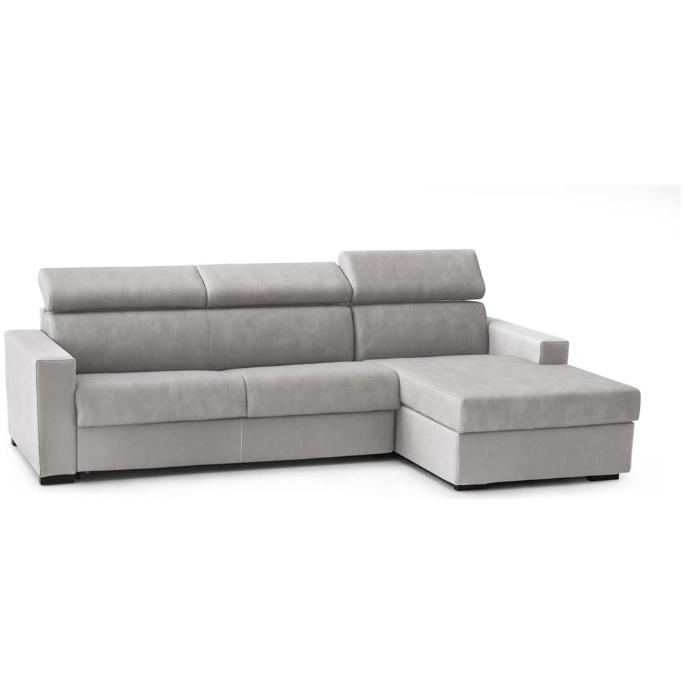 Divano Letto Alceste, Divano Ad Angolo, 100% Made In Italy, Sofà Con Apertura Girevole, Con Penisola Contenitore Destra, Con Braccioli Slim, Cm 260x95h85, Grigio - Foto 4