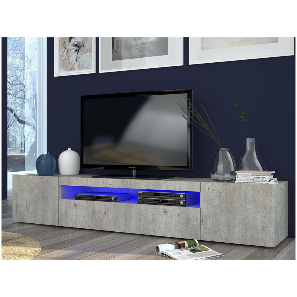 Mobile Porta Tv Jesse, Credenza Bassa Da Soggiorno A 3 Ante, Base Porta Tv, 100% Made In Italy, Cm 200x40h37, Cemento - Foto 1