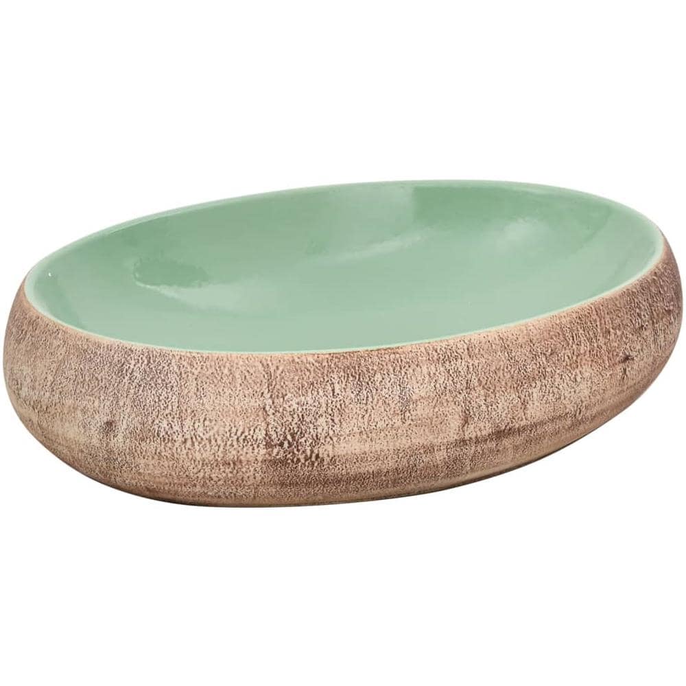 Lavabo Da Appoggio Verde E Marrone Ovale 59x40x15 Cm Ceramica - Foto 2