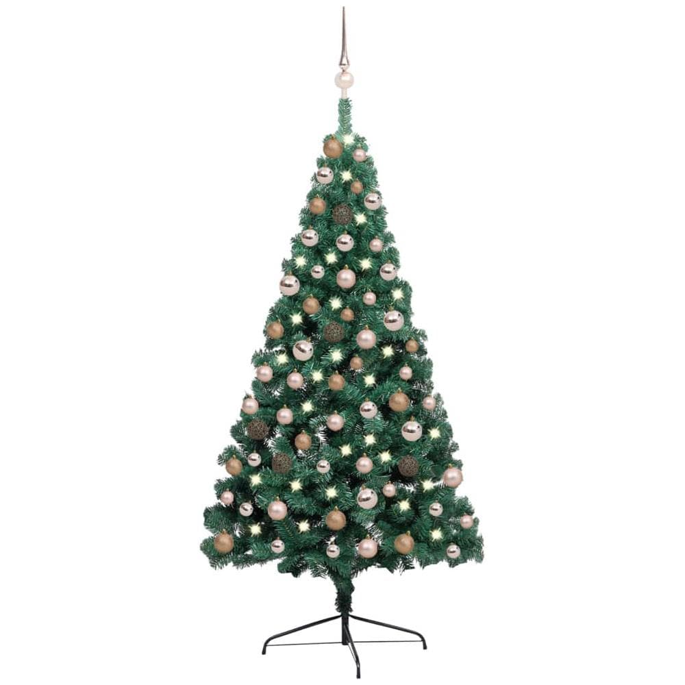 Set Albero Natale Artificiale a Metà LED e Palline Verde 150 cm - Foto 1