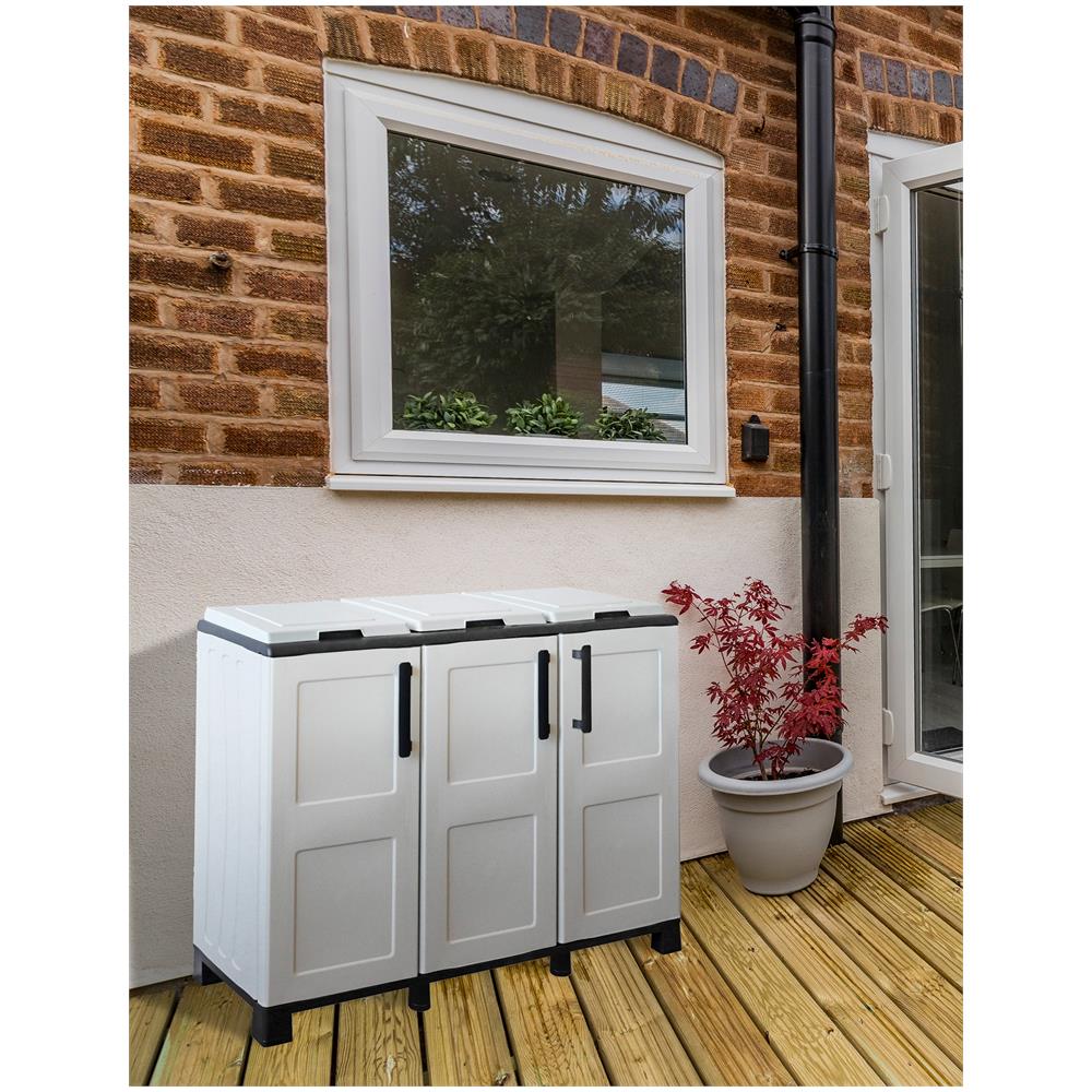 Armadio Portarifiuti Da Esterno O Interno, Mobile Porta 3 Sacchi A 3 Ante, 100% Made In Italy, Cm 102x37h90, Colore Grigio Chiaro - Foto 1