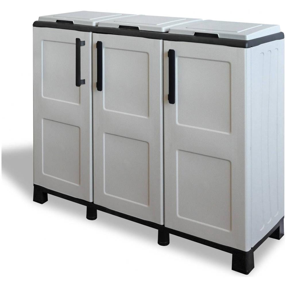 Armadio Portarifiuti Da Esterno O Interno, Mobile Porta 3 Sacchi A 3 Ante, 100% Made In Italy, Cm 102x37h90, Colore Grigio Chiaro - Foto 2