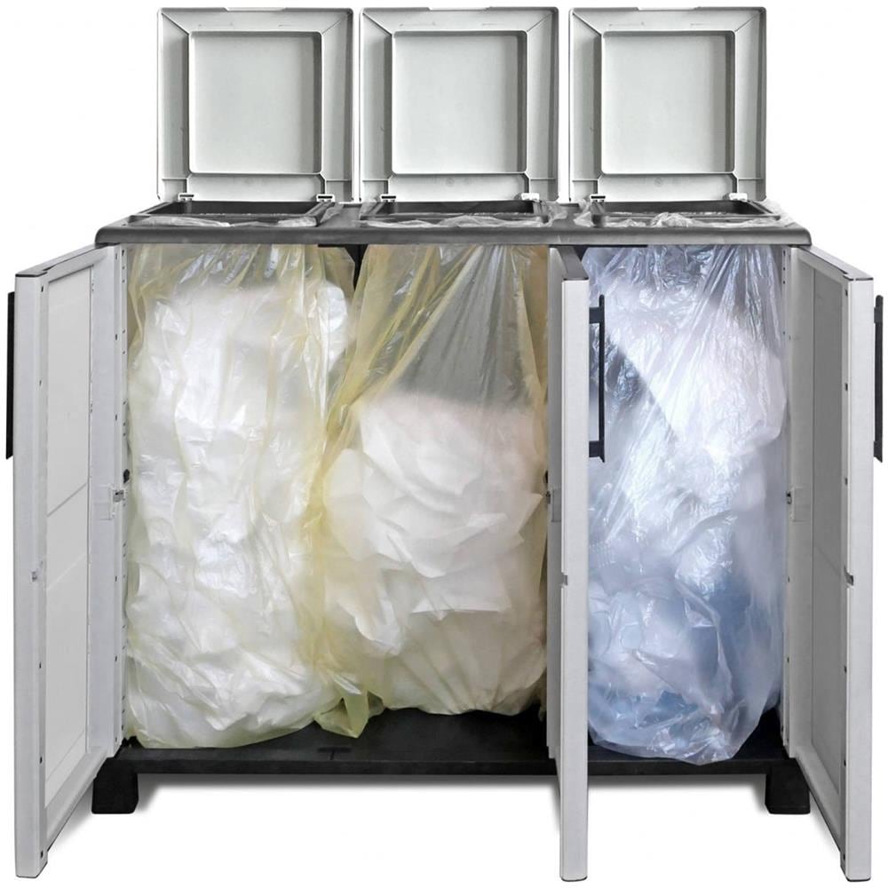 Armadio Portarifiuti Da Esterno O Interno, Mobile Porta 3 Sacchi A 3 Ante, 100% Made In Italy, Cm 102x37h90, Colore Grigio Chiaro - Foto 3