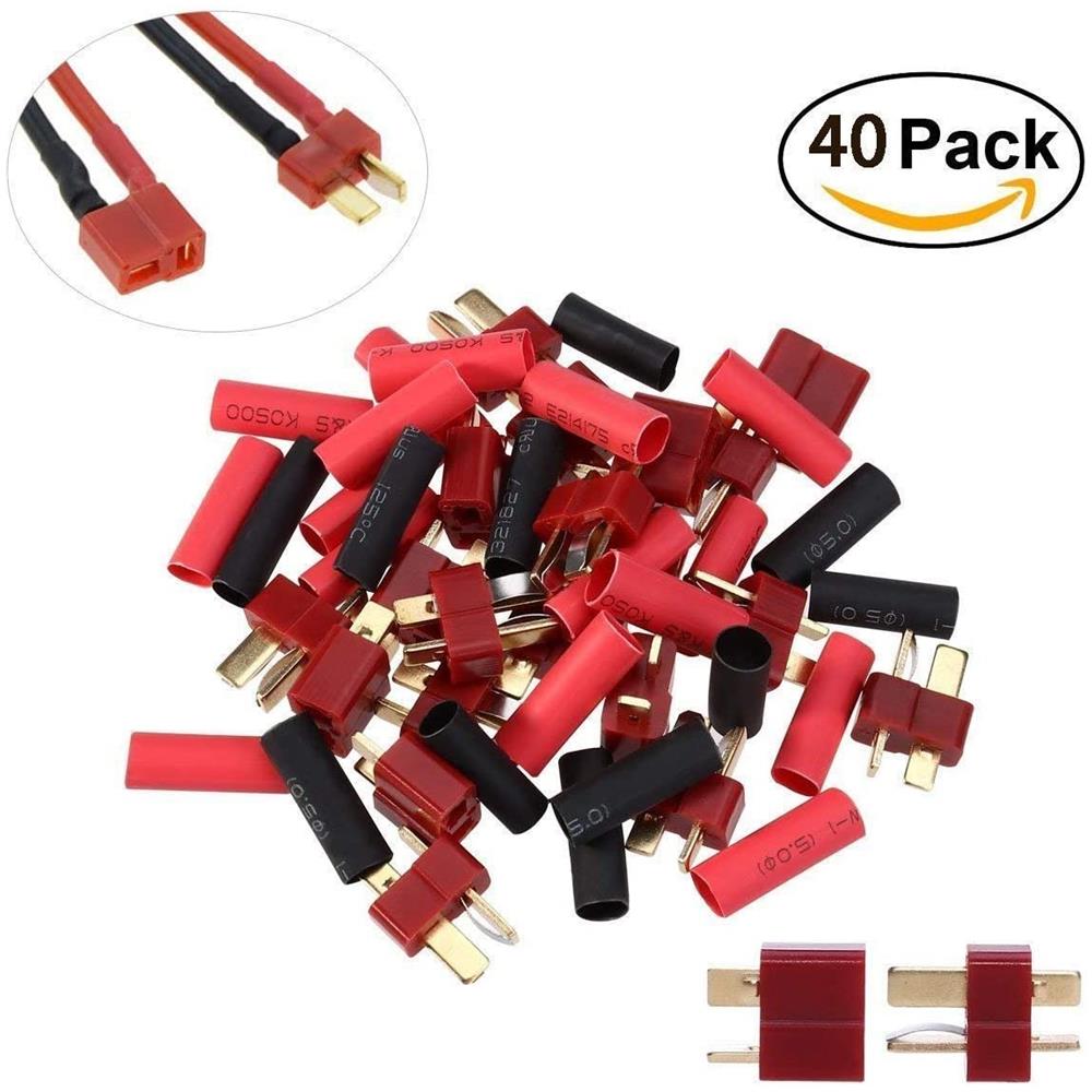 20 Connettori T-plug Couples Deans Stile Maschio E Femmina Con 40 Pezzi Tubo Shrink Per Batteria Rc Lipo - Foto 1