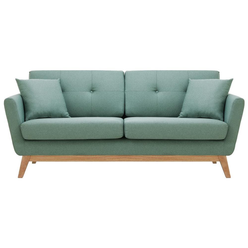Hoga Divano Scandinavo 3 Posti E 2 Cuscini Tessuto Verde - Foto 1