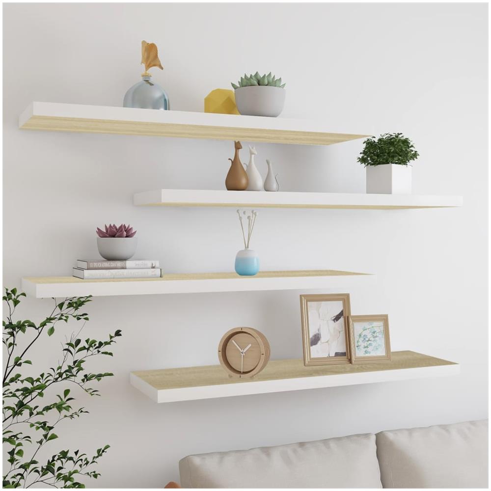Scaffali A Parete 4 Pz Rovere E Bianco 90x23,5x3,8 Cm In Mdf - Foto 1