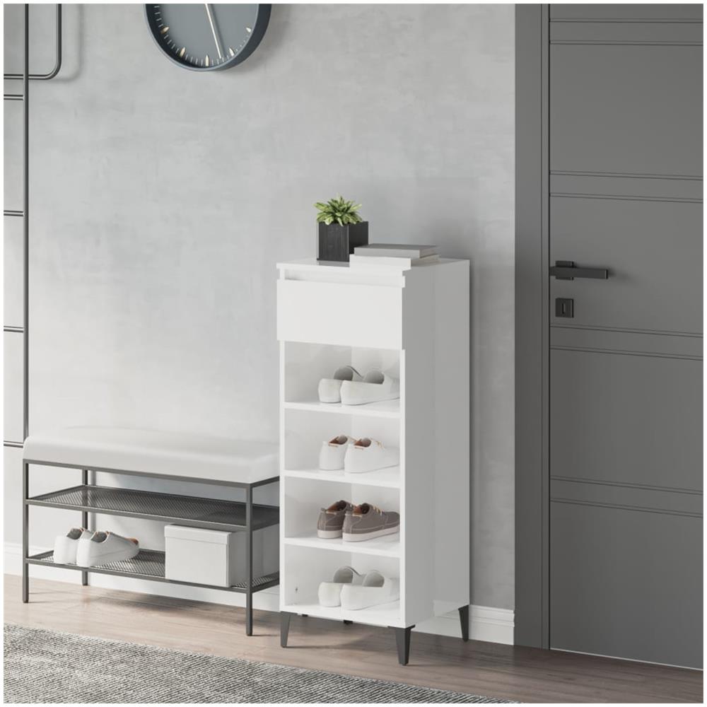 Scarpiera Bianco Lucido 40x36x105 Cm In Legno Multistrato - Foto 1