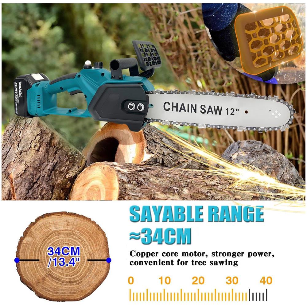Motosega Senza Spazzole E Senza Cavo Da 12 Pollici, Utensile Multifunzionale Per Il Taglio Del Legno, Con 2 Batterie Da 18v - Foto 2