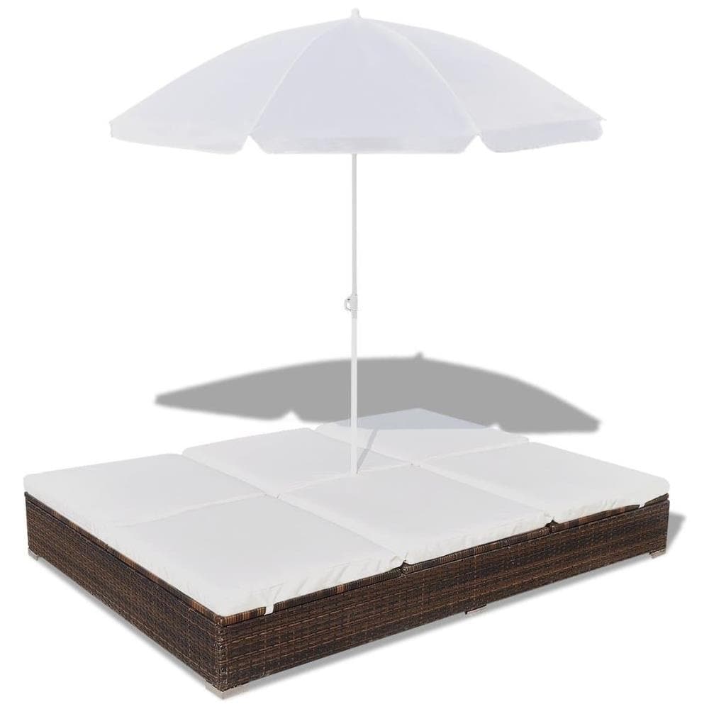 Lettino Prendisole Con Ombrellone In Polyrattan Marrone - Foto 2