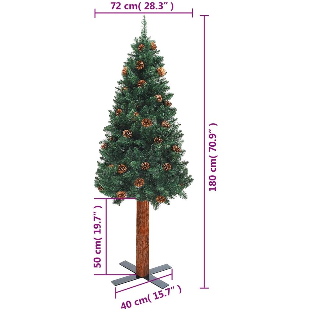 Albero di Natale Sottile con Legno Vero e Pigne Verde 180cm PVC - Foto 2