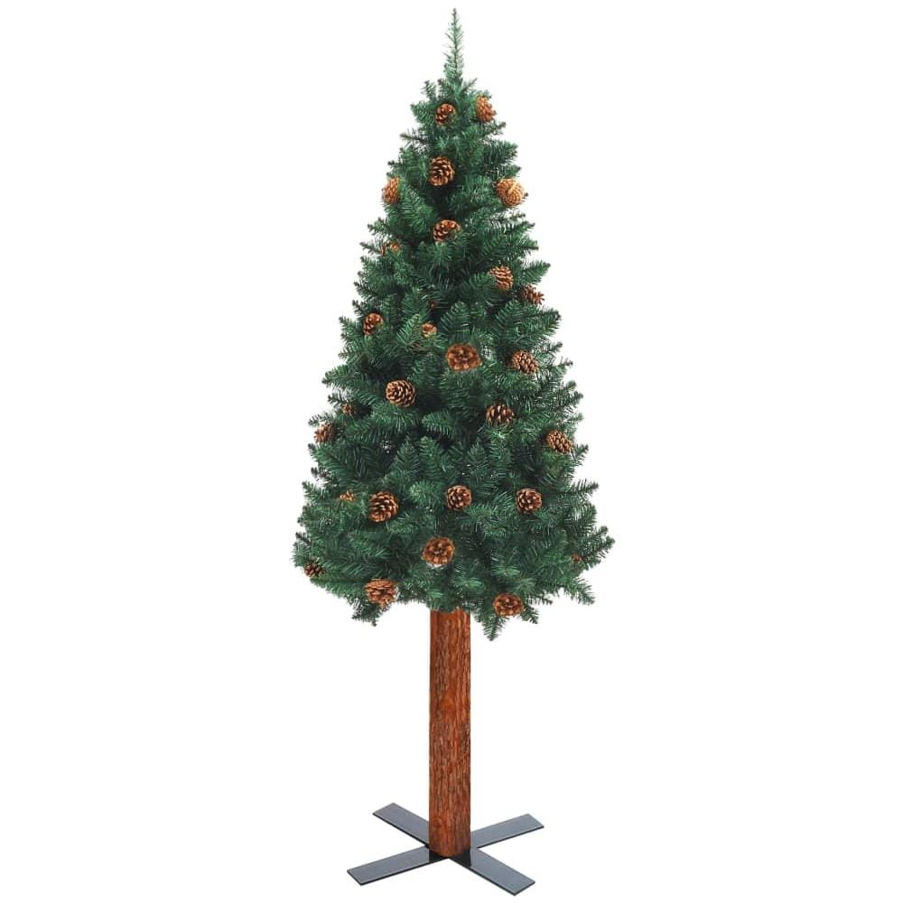 Albero di Natale Sottile con Legno Vero e Pigne Verde 180cm PVC - Foto 6