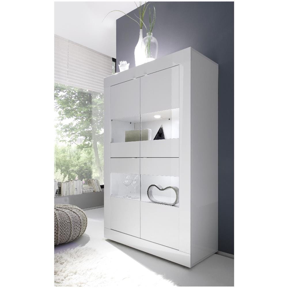 Basic Vetrina, Legno, Bianco Lucido, 102 X 42 X 161 Cm - Foto 2