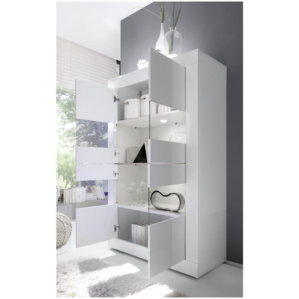 Basic Vetrina, Legno, Bianco Lucido, 102 X 42 X 161 Cm - Foto 4