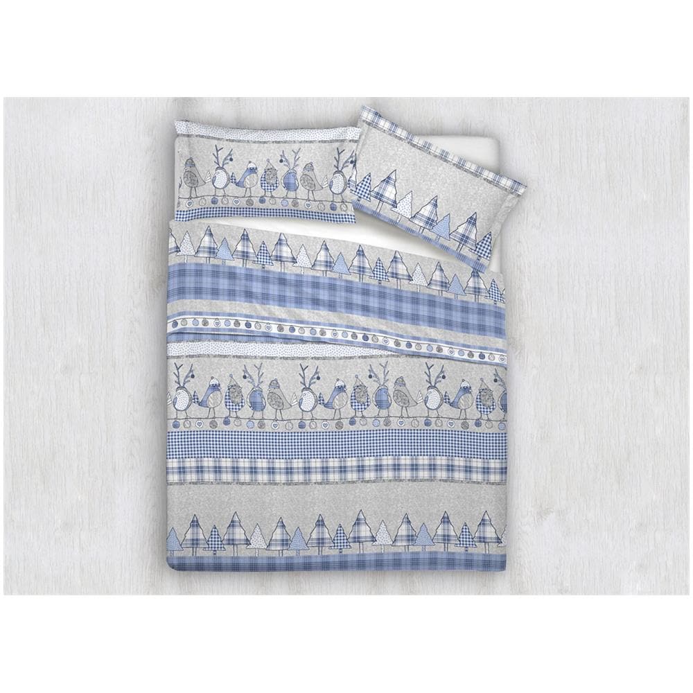 Copripiumino Sacco Piumone 100% Cotone Disegni Natalizi Invernali Renne Cuori Ob Matrimoniale Oliver Azzurro - Foto 1