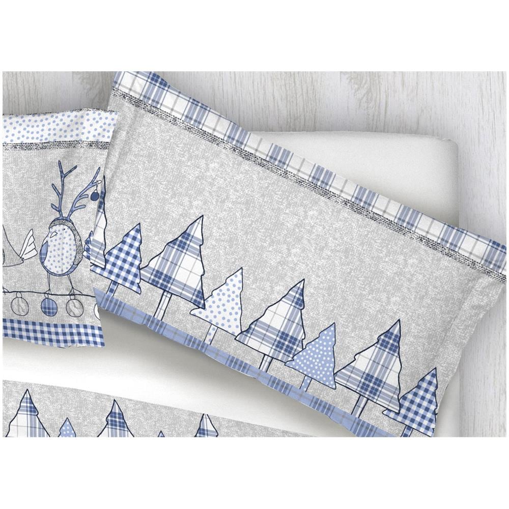 Copripiumino Sacco Piumone 100% Cotone Disegni Natalizi Invernali Renne Cuori Ob Matrimoniale Oliver Azzurro - Foto 7