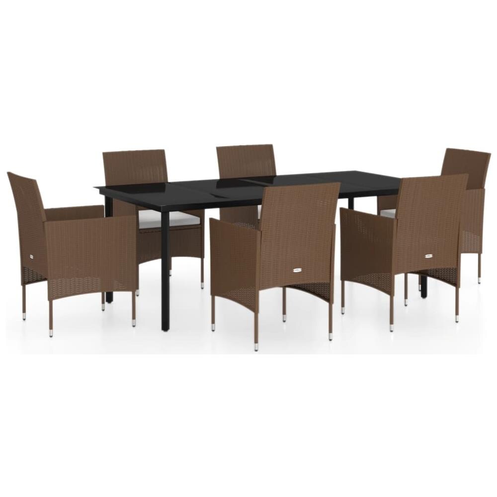 Set Da Pranzo Per Giardino 7 Pz Con Cuscini Marrone E Nero - Foto 2