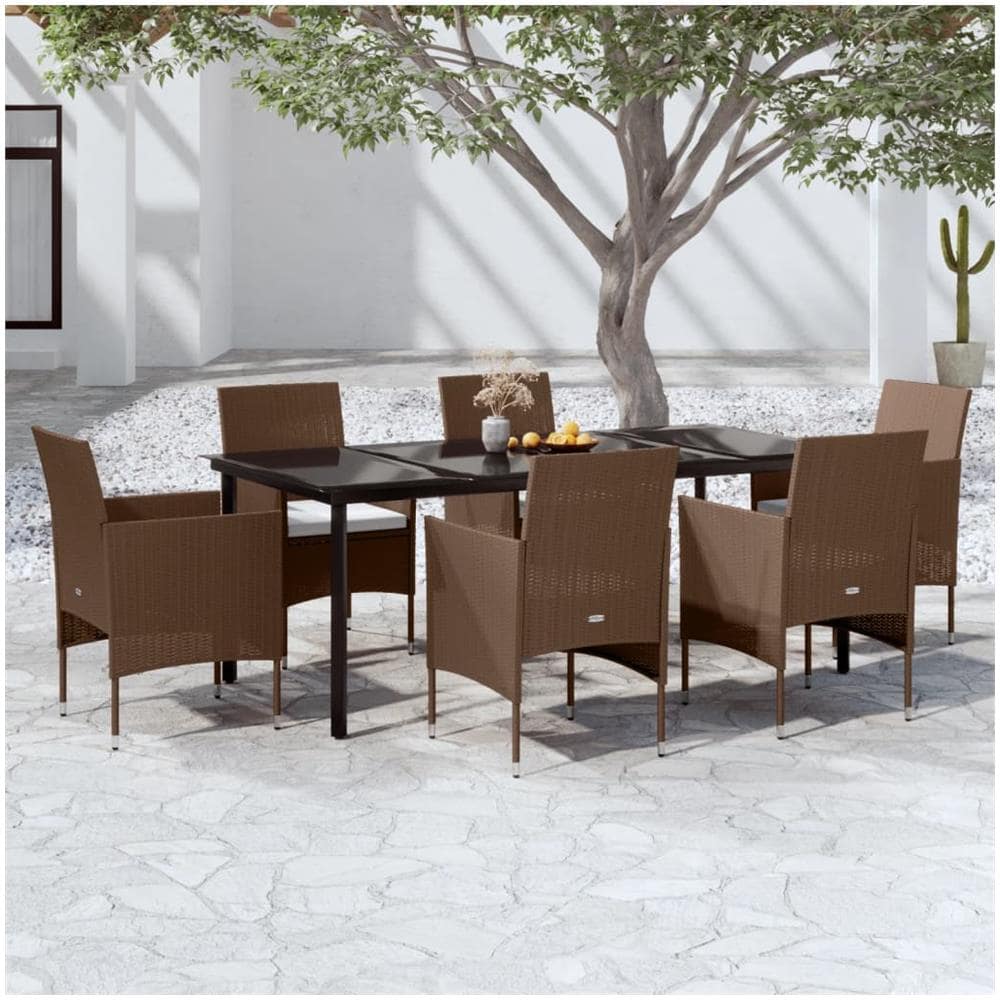 Set Da Pranzo Per Giardino 7 Pz Con Cuscini Marrone E Nero - Foto 1