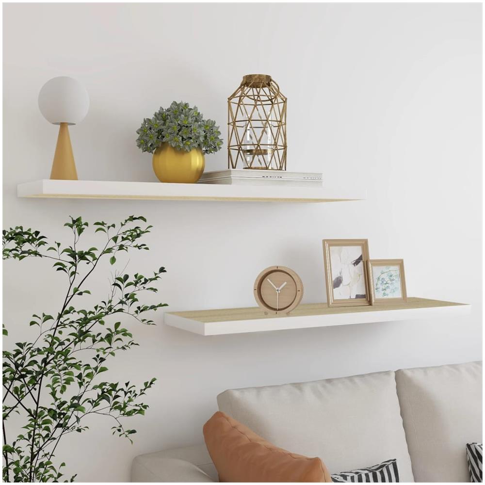 Scaffali A Parete 2 Pz Rovere E Bianco 90x23,5x3,8 Cm In Mdf - Foto 1