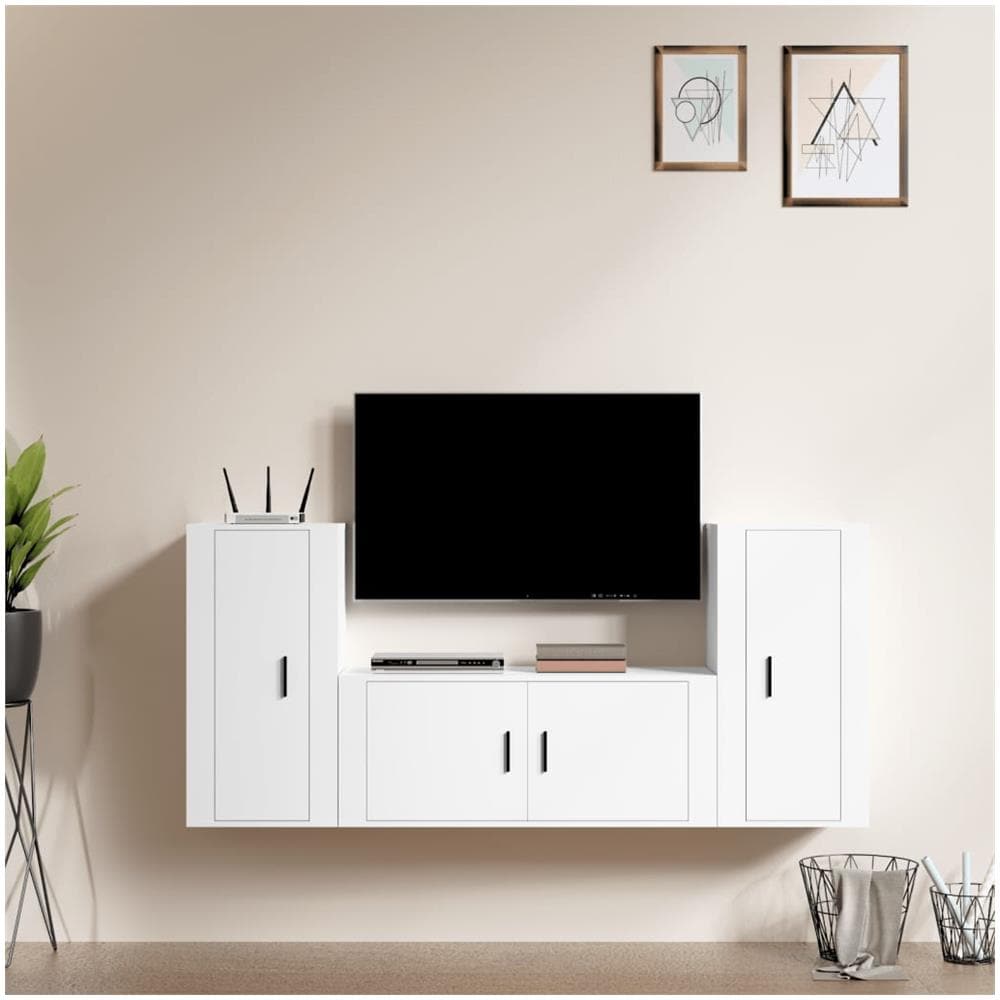 Set Mobili Porta Tv 3 Pz Bianco In Legno Multistrato - Foto 1