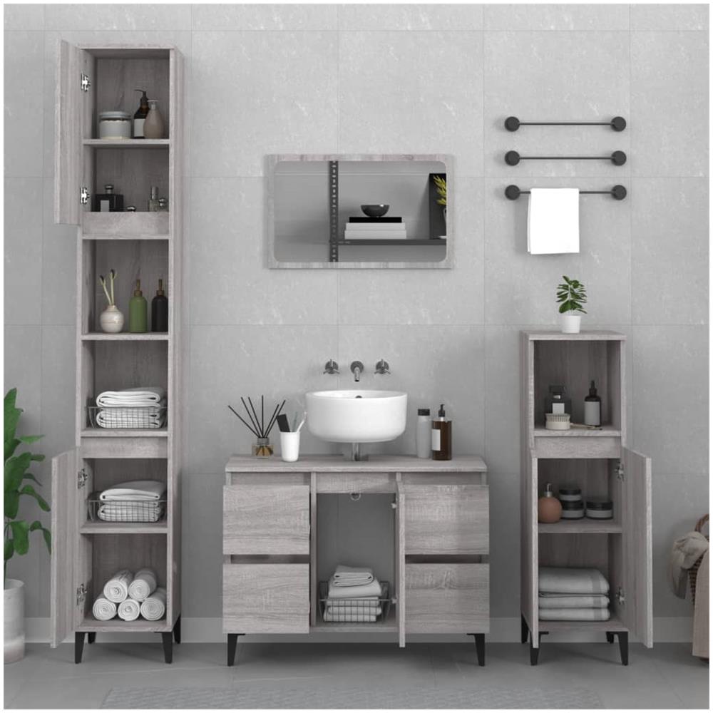 Mobile Lavabo Grigio Sonoma 80x33x60 Cm In Legno Multistrato - Foto 5